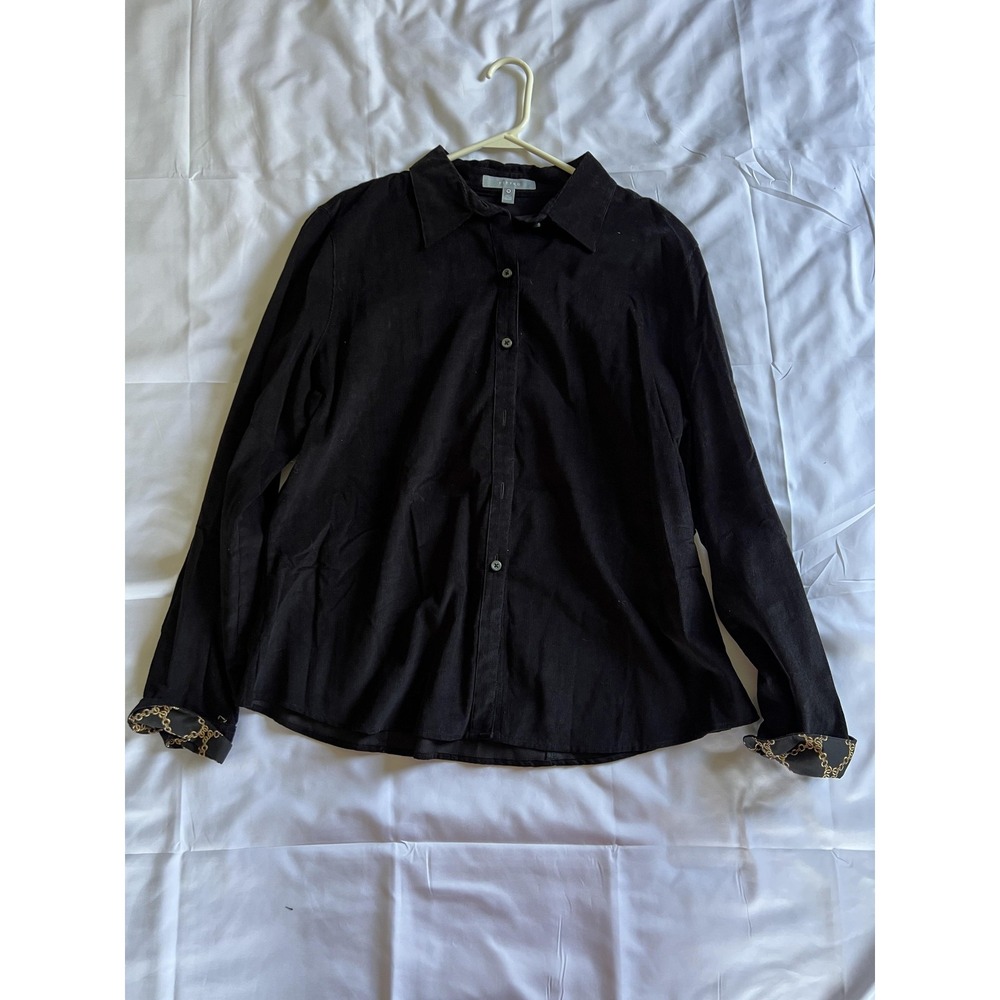 Foxcroft Shirt Womens 16 Black Fitted Corduroy Button Front Contrast Cuff Blouse - Picture 3 of 14